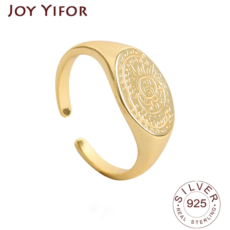 BFCLUB-anillo de Color plateado con forma de sol dorado, sortija Retro desgastada hecha a mano, joyería fina