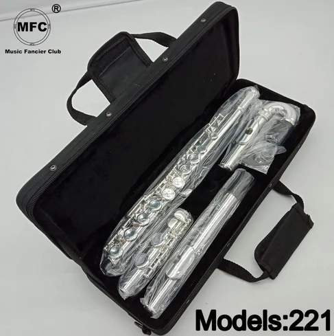 

Professional Flute 221 Silver Plated Flute Instrument Intermediate Student Curved Headjoint Flutes C Leg 16 Holes Closed E Key