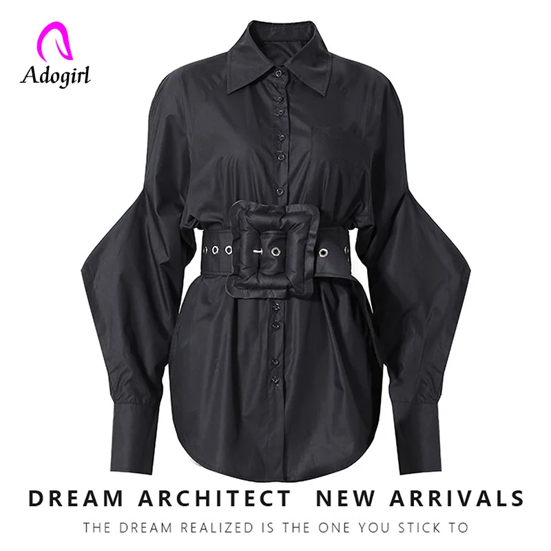 Chic 2021 Women Mini Shirts Dress Solid Long Sleeve Button Up Dresses with Sash Elegant Office Lady Wear Active Workout Vestidos