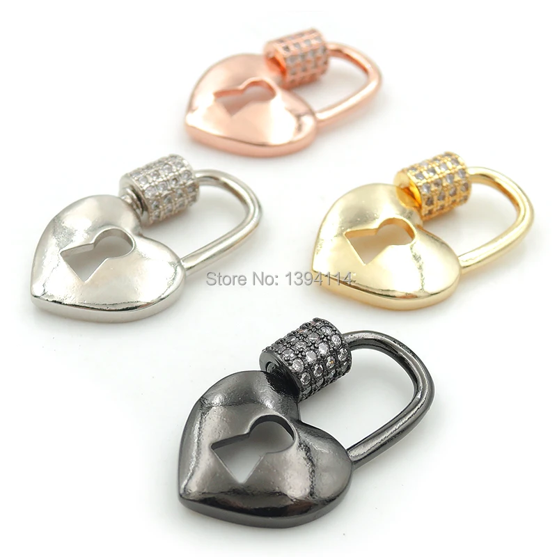 

25*15*6mm Micro Pave Clear CZ Lock Of Heart Screw Clasps Accessories