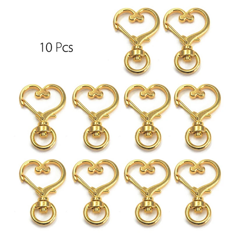 10 pçs/lote ouro prata cor amor coração forma oco chaveiro liga de metal chaveiro diy acessórios fecho lagosta para saco decoração