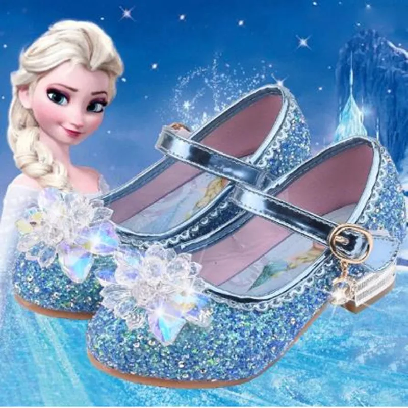 Disney new Elsa Shoes For Girls Cartoon Leather Children Shoes Princess Kids Shoes Girl Sandals Dress Snow Queen Sandal