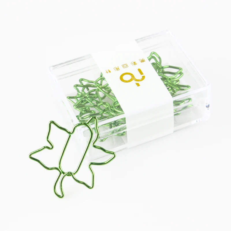 Green Maple Leaf Paper Clip Color Stationery Special-shaped Plant Pin Paper Clip Paper Clips Decorative Metal Clip Paper Clamp