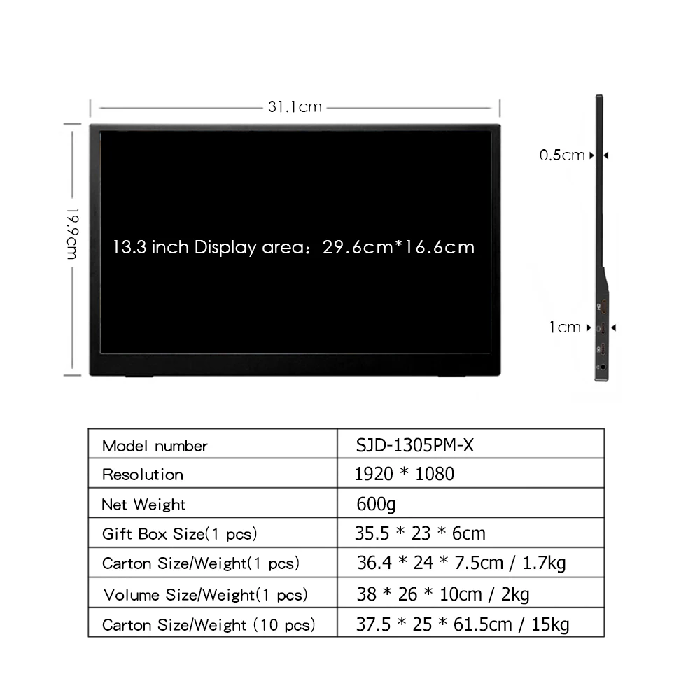 Wifi monitor portátil para computador portátil monitor de computador externo com hd & USB-C portas para smartphones e jogos de computador xbox switch