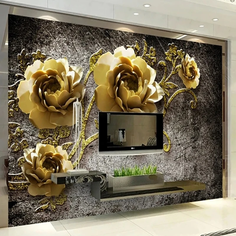 

Custom 3D Fugui Relief Peony Flower Vine Photo Mural Wallpaper Living Room Study Background Wall Home Decor Fresco Wall Cloth