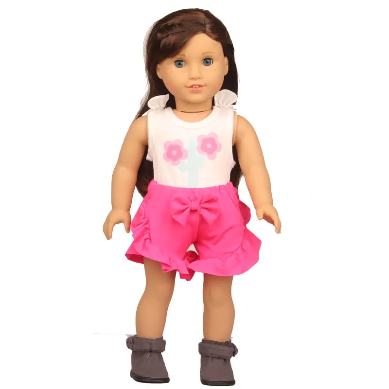 18 Inch American Doll Cactus Clothes Rose Red Bow-knot Lace Shorts+T-shirt Clothes Suit For 43cm Baby New Born&OG,DIY Girl Dolls