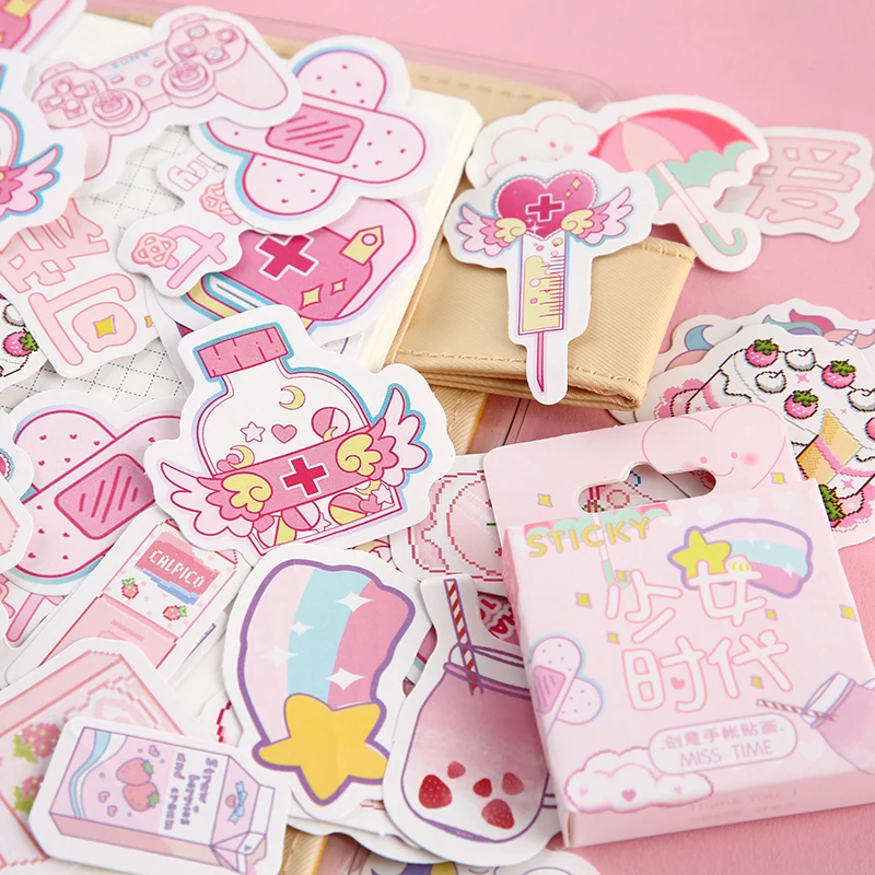 

46pcs/lot Kwaii Pink Sticky Cute Cat Boxed Stickers Planner Scrapbooking Planner Decorative Stationery Kawaii Stickers