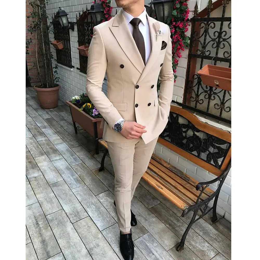 Men's Suits 2 Pieces Double Breasted Regular Fit Notch Lapel Solid Prom Tuxedos Wedding (Blazer+Pants)