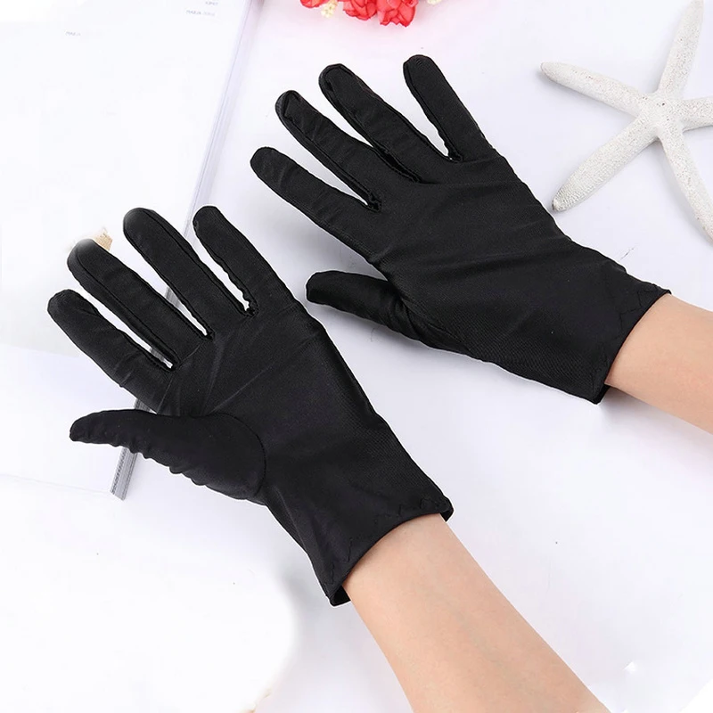 Guantes de satén elásticos formales para fiesta de noche para mujer, guantes elásticos finos para baile, guantes ajustados de joyería blanca, gran