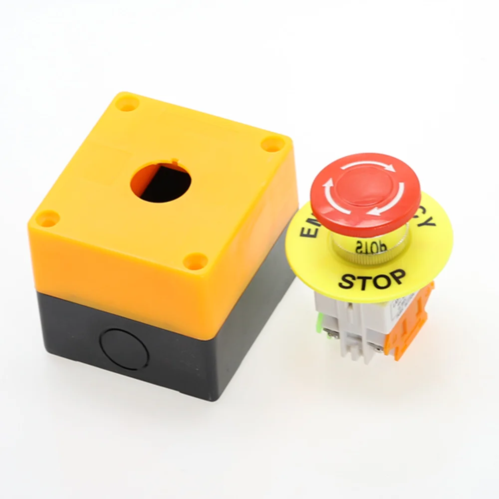 1PCS Plastic Shell Red Sign Push Button Switch DPST Mushroom Emergency Stop Button AC 660V 10A NO+NC LAY37-11ZS