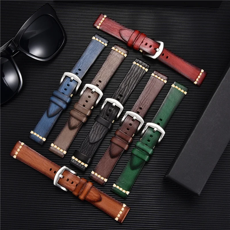 Vintage Vegetable Tanned Leather Watch Strap Men Women Watchband 18mm 20mm 22mm 24mm Straps Bracelet Watches Accessories