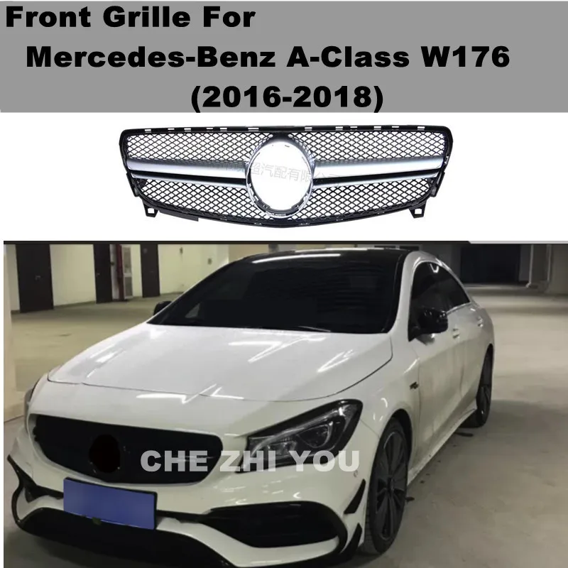 

For Mercedes-Benz A-Class W176 A200 A250 A45 2016-2018 ABS Plastic Front Grille Car Bumper Front Grille without Center Logo