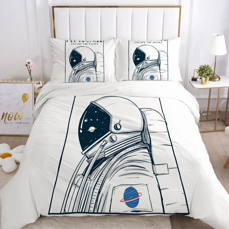 Cartoon Bedding Set for Boys Baby Kids Child Duvet Cover Set Pillowcase Comforter Blanket Quilt Cover 3D Bedclothes cosmonaut