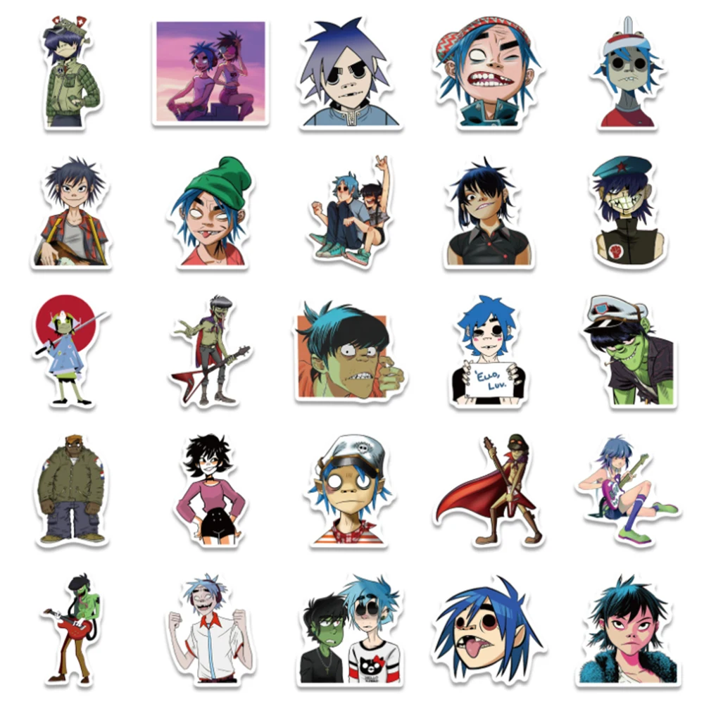 10/30/50pcs Gorillaz Music Band Cartoon Stickers Decal DIY Motorcycle Phone Laptop Luggage Guitar Car Graffiti Sticker Kids Toy