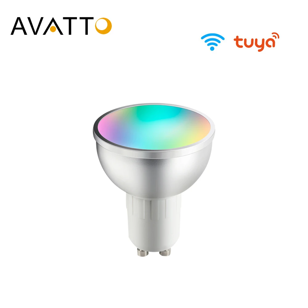 AVATTO Tuya GU10 WiFi Smart Bulb, 5W RGB+WW+CW LED Lamp Cup with Dimmable Timer Function Magic Bulb Works for Alexa, Google Home