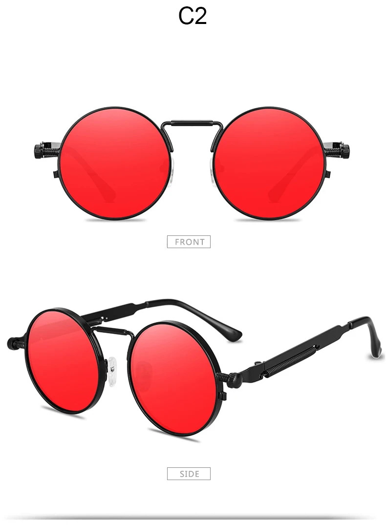 Metall Steampunk Sonnenbrille Männer Frauen Mode Runde Brille Marke Design Vintage Sonnenbrille Hohe Qualität UV400 Brillen – Detail 8