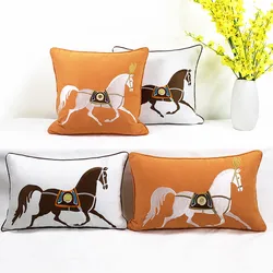 Luxury Handmade Embroidery Horse Throw Pillow, Living Room Cushion, Sofa Pillow, Home Decoration Accessories, American Style