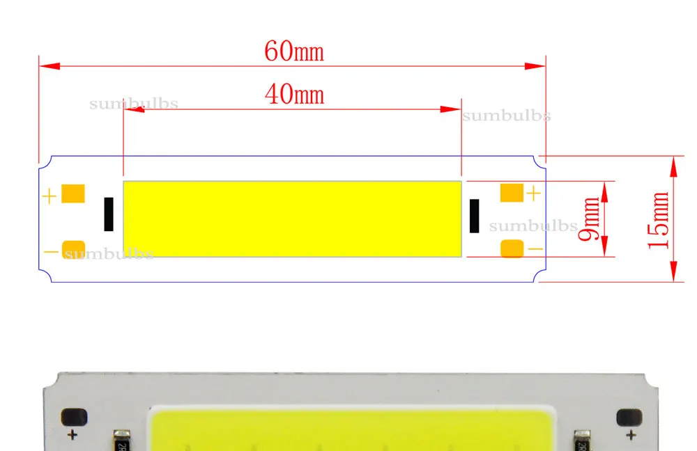 SUMBULBS DC 5V 2W LED COB Streifenlichtquelle 60x15mm Warmweiß Kaltweiß 3000K 6500K für DIY USB-Leuchten – Detail 4