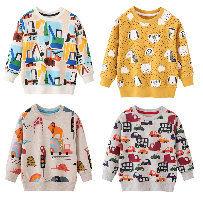 Jumping Meters New Arrival Autumn Winter Animals Print Boys Girls Sweatshirts Cotton Dinosaur Hoodies Children\'s Sport Shirt Kid