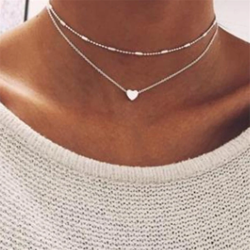 Vintage Tiny Heart Necklace for Women SHORT Chain Heart Key Pendant Necklace Gift Ethnic Bohemian Choker Necklace drop shipping