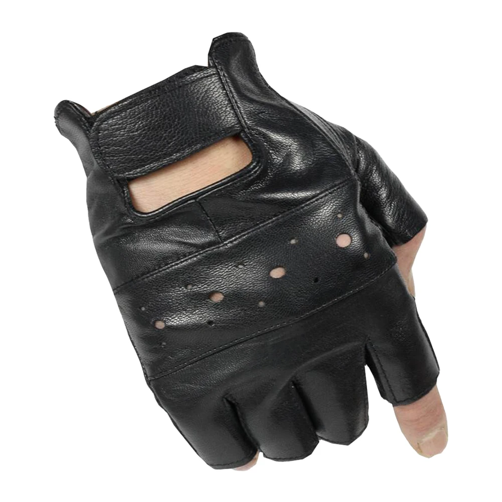 1Pair Men Synthetic Leather Glover Outdoor Black Soft Leather Driving Motorcycle Biker Fingerless Gloves Male Punk PU Glover Hot