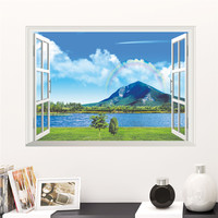 Mountain Lake Sky Cloud Window Wall Stickers For Girls Bedroom Decoration 3d Natural Scenery Mural Art Diy Pastoral Home Decal