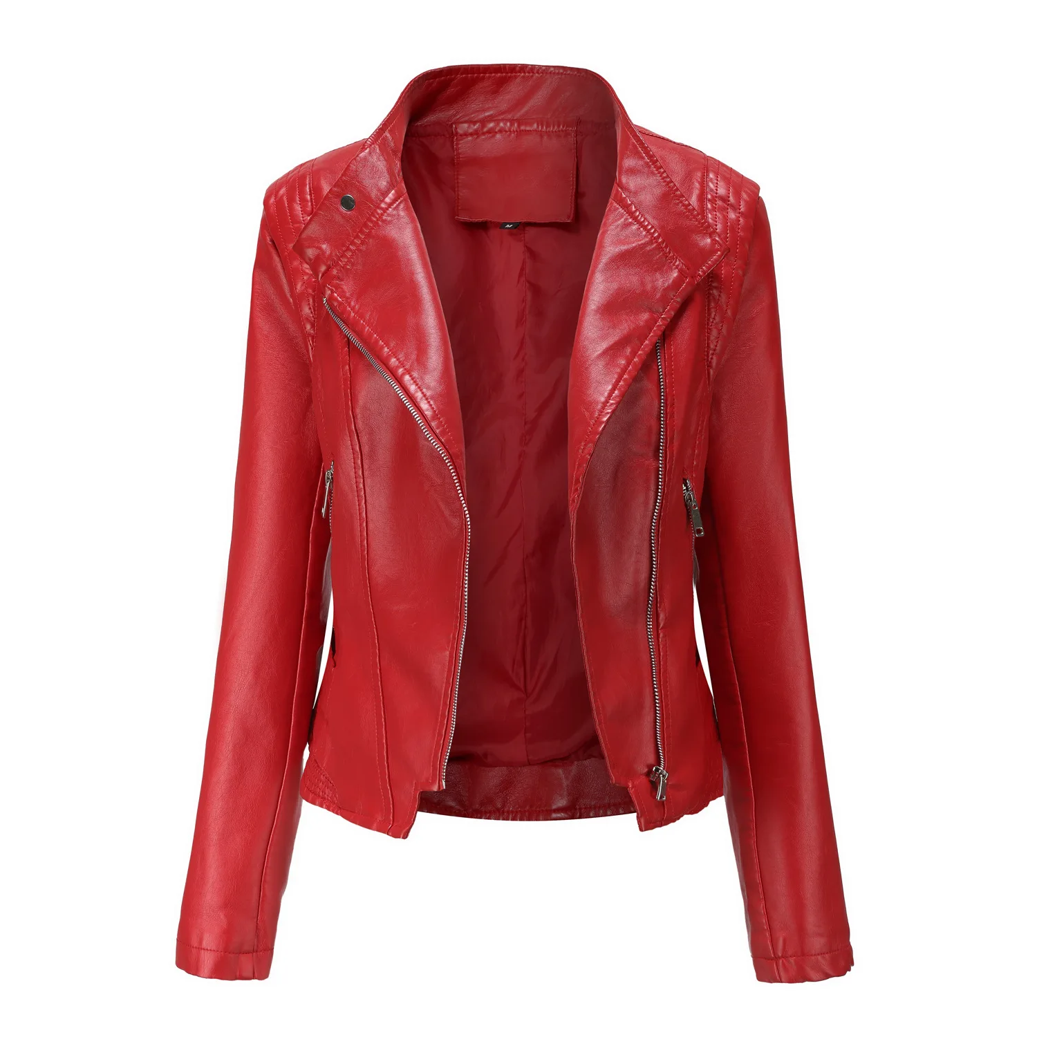 2022 New Spring Autumn PU Leather Jacket Women Slim Fit Short Coat Solid Long Sleeve Ladies Outwear