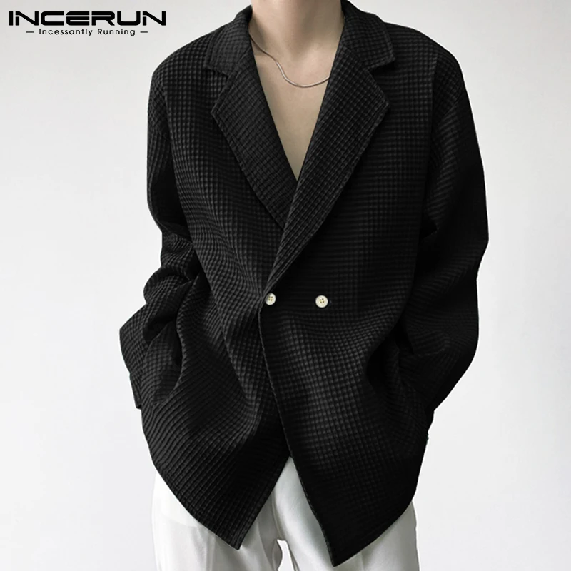 INCERUN-Blazer casual masculino, estilo coreano, lapela, manga comprida, ternos de botões, streetwear dobrado, jaquetas finas, moda, monocromático,