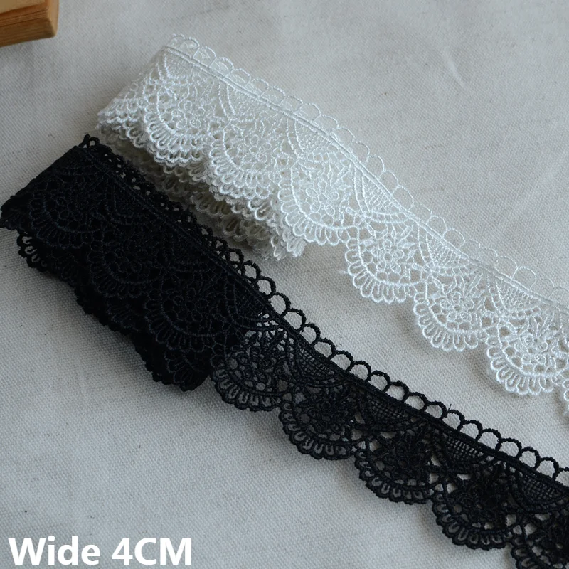 4CM Wide White Black Polyester Cotton Embroidered Fringe Ribbon Lace Edge Trim Dress Collar DIY Crafts Sewing Trimmmings Decor