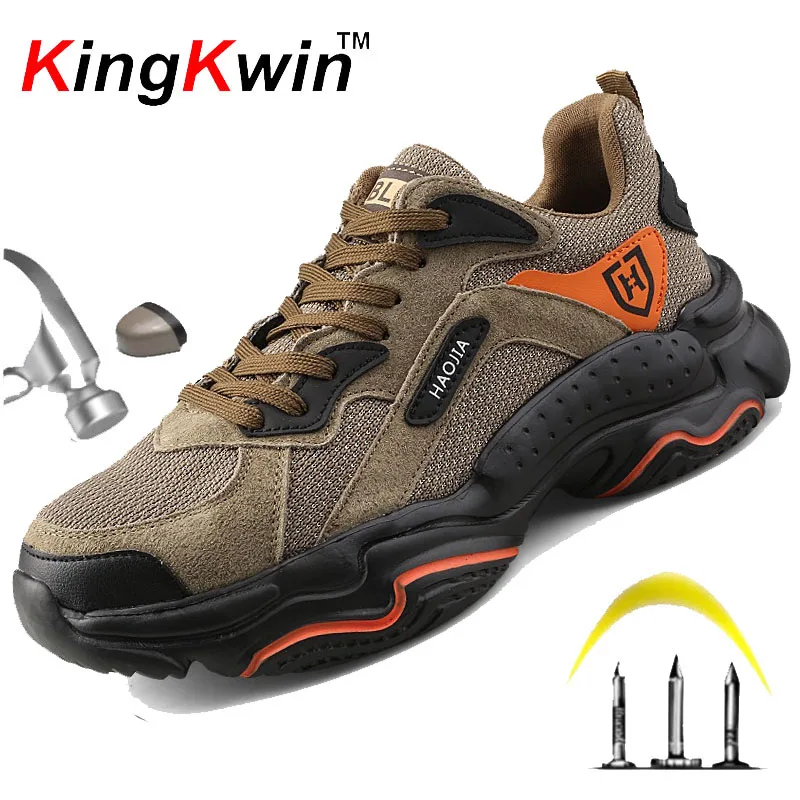 Men\'s Fashion Work Safety Shoes Lightweight Comfortable Indestructible Work Boots Steel Toe Anti-smash Anti-puncture Shoes