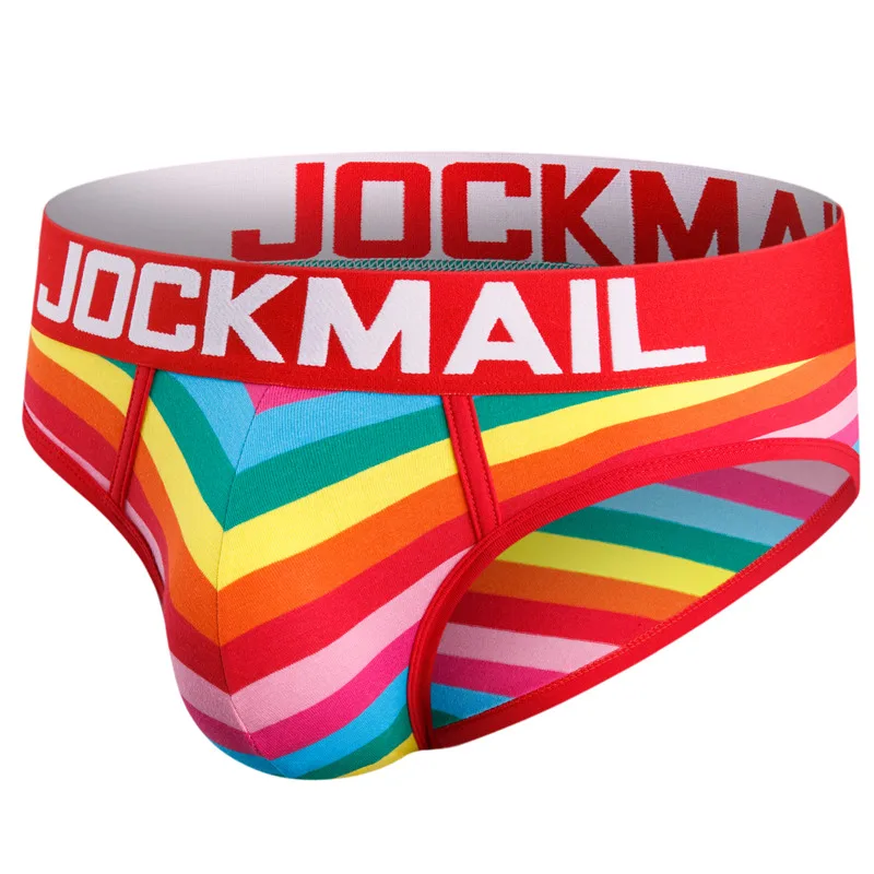 JOCKMAIL Fashion Gay Men\'s Underwear Rainbow Color LGBTQ Party Clothing Sexy Briefs Striped Shorts Fitness Casual Underpants