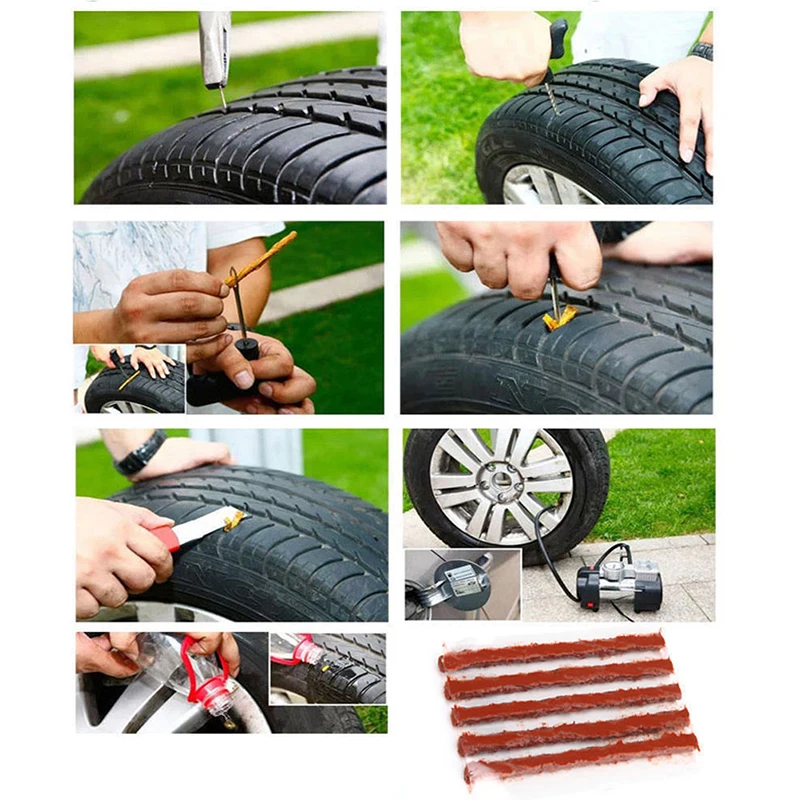 

5 Pcs 100*6mm Car Tubeless Puncture Tire Repair Strip Auto Motorcycle Tubeless Tire Tyre Puncture Plug Seal Repair Tool Kit