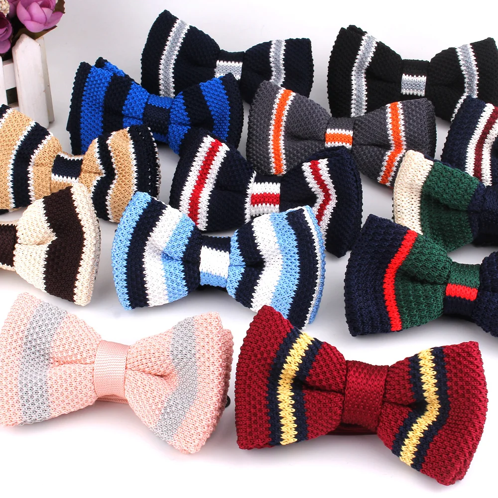 

Wedding Bowtie For Groom Fashion Striped Bow tie For Men Women Bow knot Adult Knitted Bow Ties Cravat Knit Bowties For Groomsmen