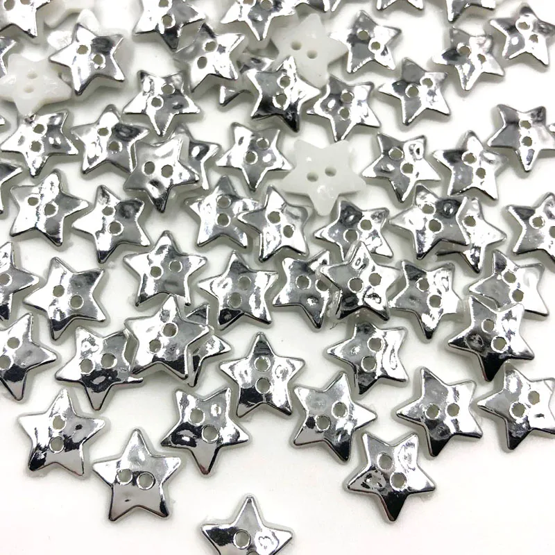 50/100PCS 12MM Silver Star 2 Holes Plastic Buttons Children\'s Apparel Sewing Accessories DIY Scrapbooking Crafts PT301