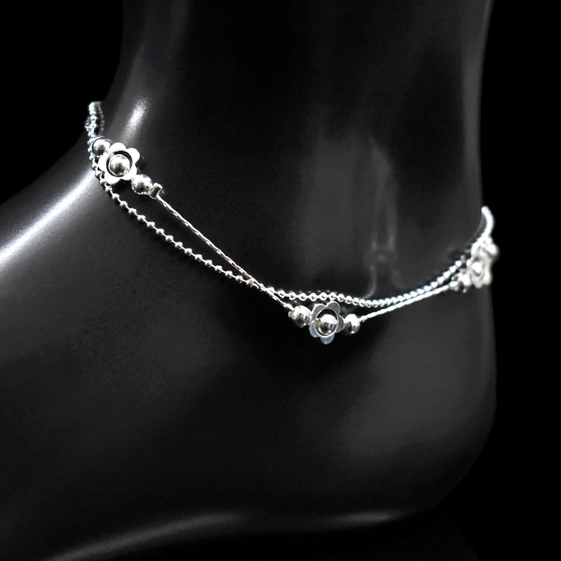 Nowe mody kwiat śliwy wisiorek Anklet 925 srebro szczęście kwiat obrączki kobiety biżuteria dwuwarstwowy łańcuszek na kostkę bransoletki — zdjęcie 7