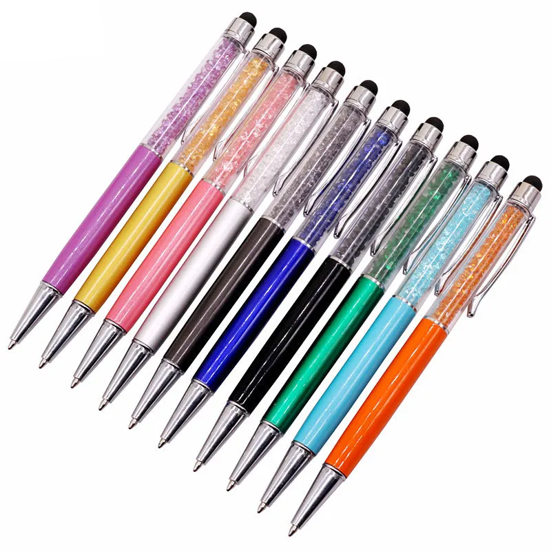 10 Stuks Creatieve Kristallen Pen Diamant Balpen Briefpapier Balpen Stylus Stylus 0.7Mm Blauwe Navulling