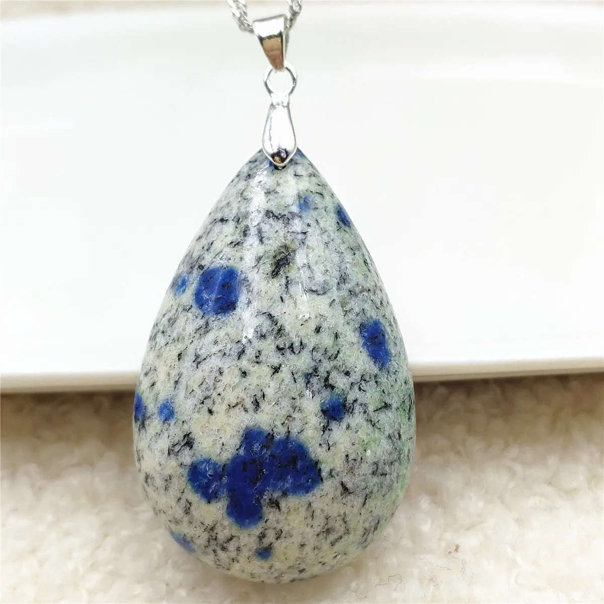 

Genuine Natural Blue K2 Jade Volcanic Pendant Necklace Women Men Rare 46x29x12mm Water Drop Stone Love Gift Necklace AAAAAA