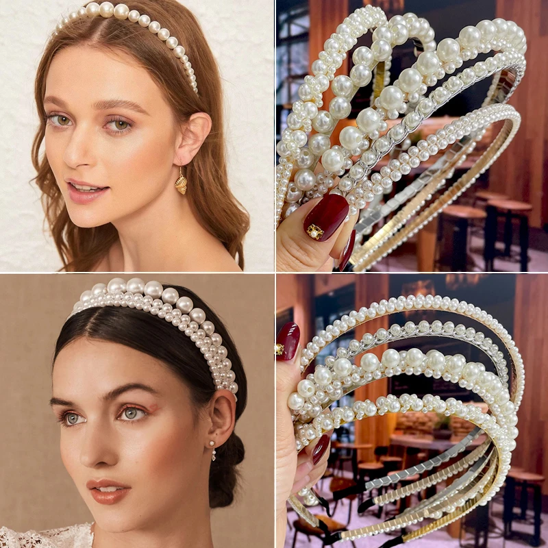 1/2pcs Set Handmade Pearl Hairbands for Women Hair Hoop 2022 White Crystal Bride Pearl Hairband Koran Hair Accessories Head Wear