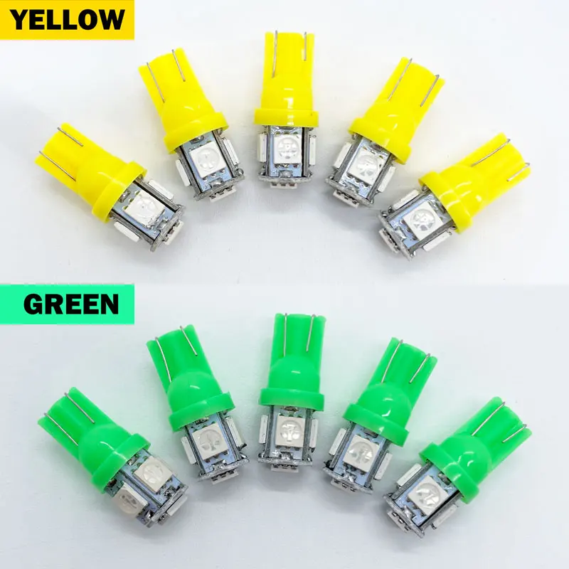 5pcs car LED bulb T10 W5W 194 LED signal light 12V 5050  white multicolor car side wedge trunk light car interior ceiling light