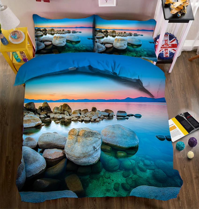 

Luxury 3D Twin Full Queen Bedding Set Bed Sheet Duvet Cover Pillowcase Bed Cover Bedding Set California King Seaside Scenery