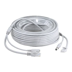 IP Camera Cable 5M/10M/15M/20M/30M Ethernet Cable CAT5/CAT-5e  RJ45 + DC Power Gray Cables for Network Camera NVR CCTV System