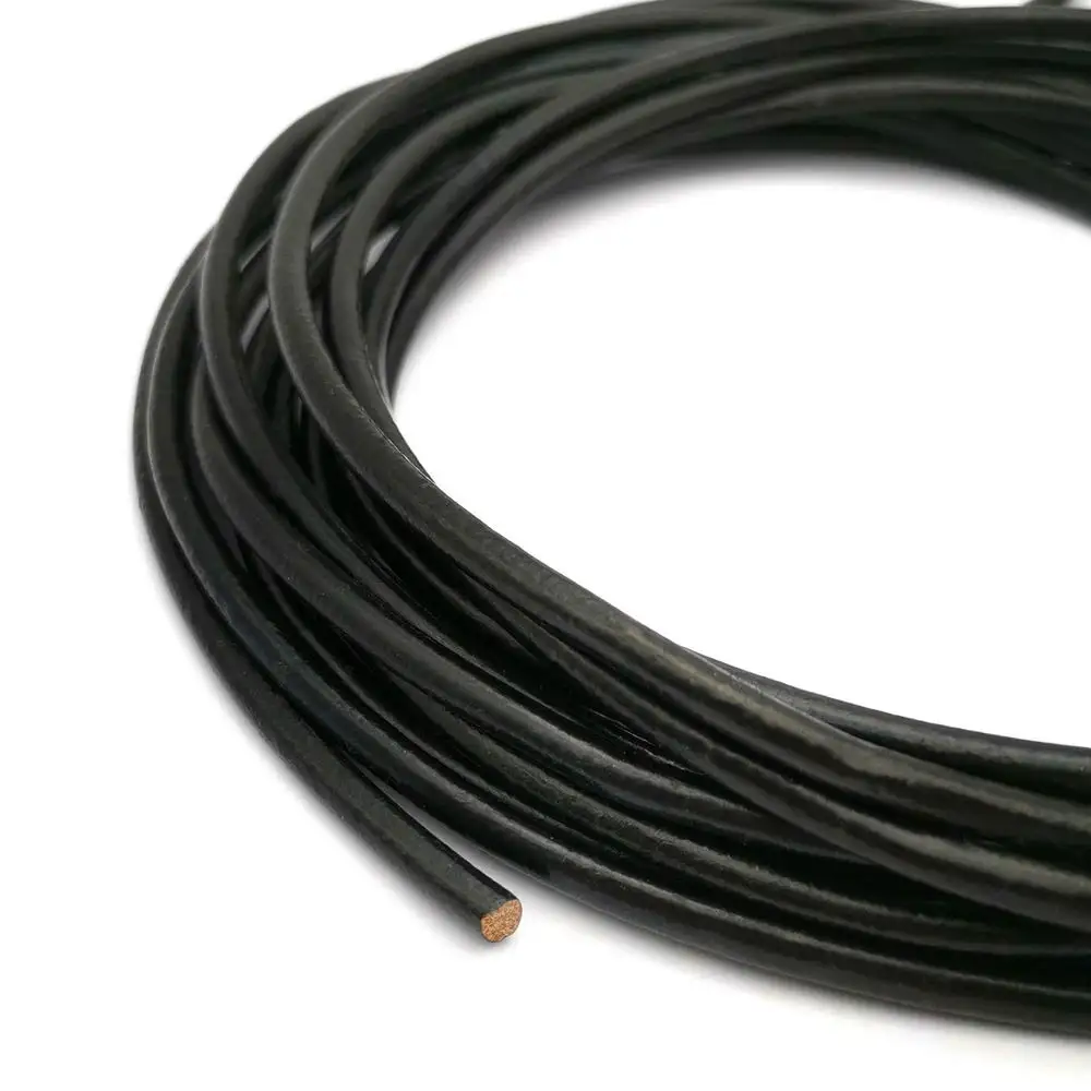 AaaZee 2 Yards 4mm Genuine Cow Hide Real Round Leather Cord, Black Jewelry Making Crafts