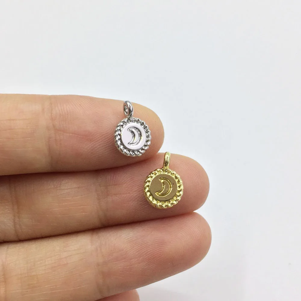 Eruifa 20pcs 8mm Nice Moon Print  Coin Zinc Alloy Necklace,Earring Bracelet Jewelry DIY Handmade 2 Colors