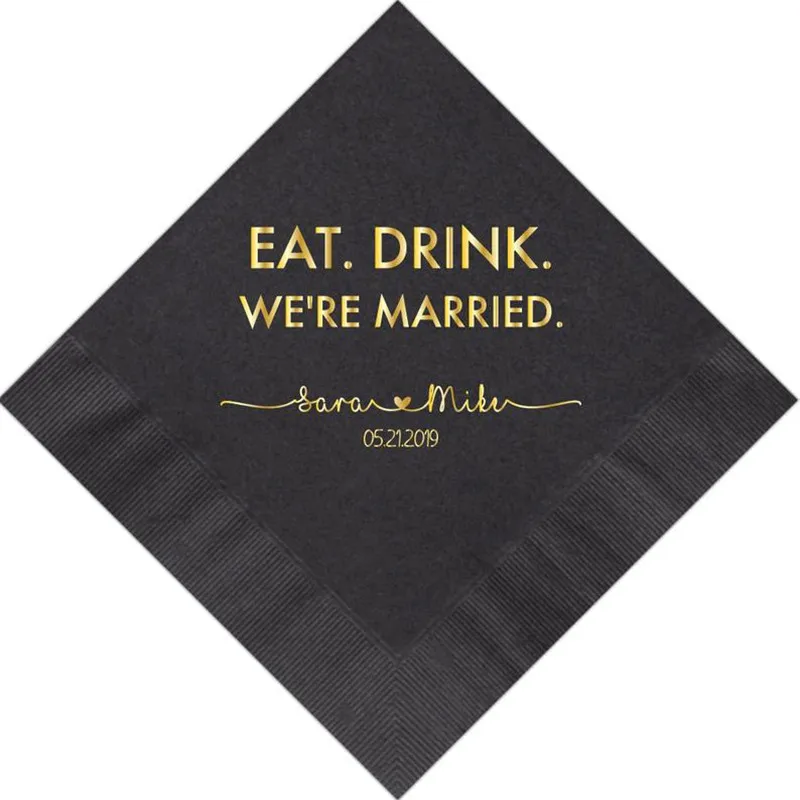 Custom Printed Paper Wedding Napkins Custom Monogram Eat, Drink We're Married Wedding First Communion Bridal shower Christening