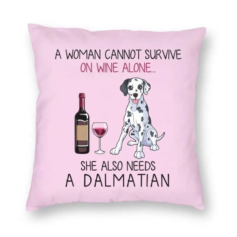 

Dalmatian And Wine Funny Dog Square Pillowcover Decoration Pet Puppy Lover Cushions Cover Cool Throw Pillow Case for Living Room