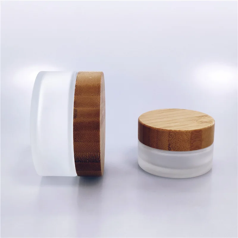 luxury jars Frosted Glass Jar with bamboo wood cap empty cosmetic containers