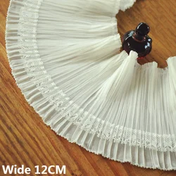 12CM Wide White Double Layers Chiffon Mesh Pleated Fabric Fringe Ribbon Lace Edge Trim Curtain Dresses Hemlines Sewing Material