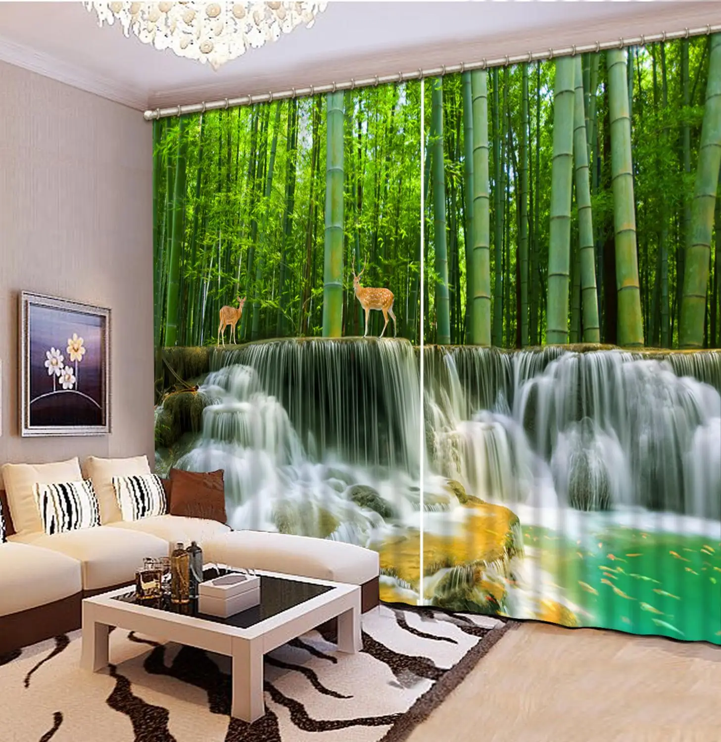 

The New 3D curtains custom Waterfall bamboo forest curtains for living room bedroom Beautiful fashion window curtains