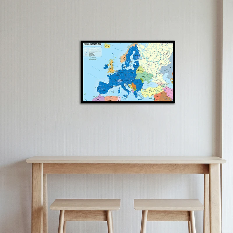 59x42cm Canvas Europe Map In Romanian Decorative Map of Europe Posters Bar Decoration Wall Sticker Room Home Office Supplies