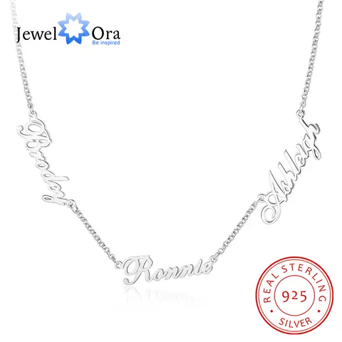 JewelOra Customized 925 Sterling Silver 3 Names Necklaces for Women Personalized Letter Nameplate S925 Fine Jewelry Custom Gifts